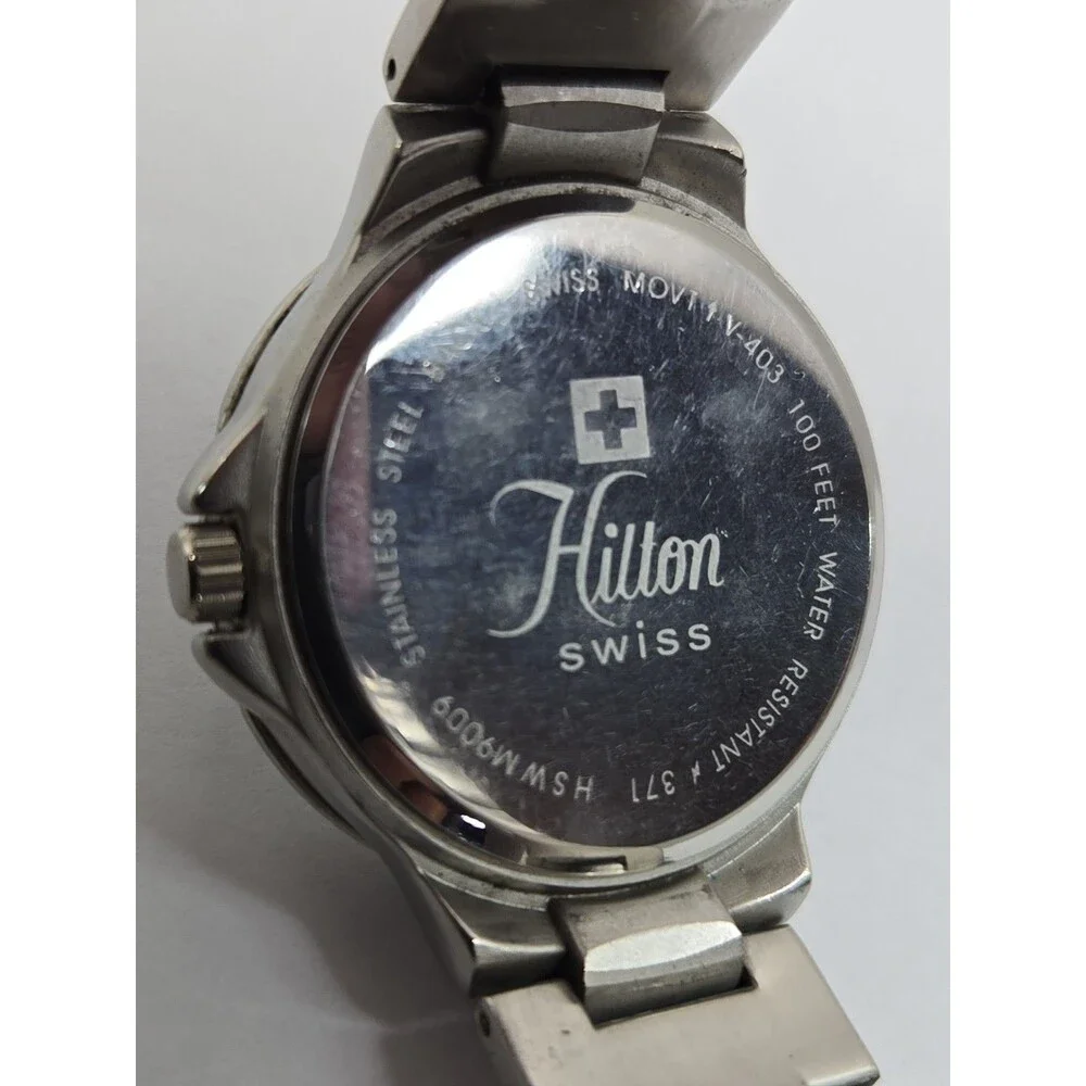 Hilton Swiss Mens Blue Dial Quartz Silver Bracelet Date Sports Watch New Battery